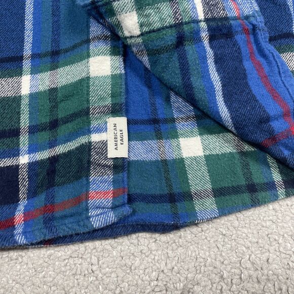 American Eagle Flannel Shirt Mens Small Plaid Pockets Blue Outdoors Casual - Picture 4 of 14